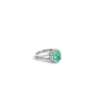 18k White Gold 1.44ct Colombian Oval Emerald/ 1.35ct F VS2 Round Diamond Ring Size 6 1/2