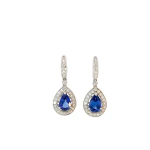 18k White Gold 4ct Tanzanite and 1.50ct F VS2 Round Diamond Drop Earrings