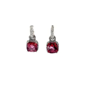 18k White Gold 5.00ct Cushion Pink Topaz and .50ct G SI1 Round Diamond Earrings