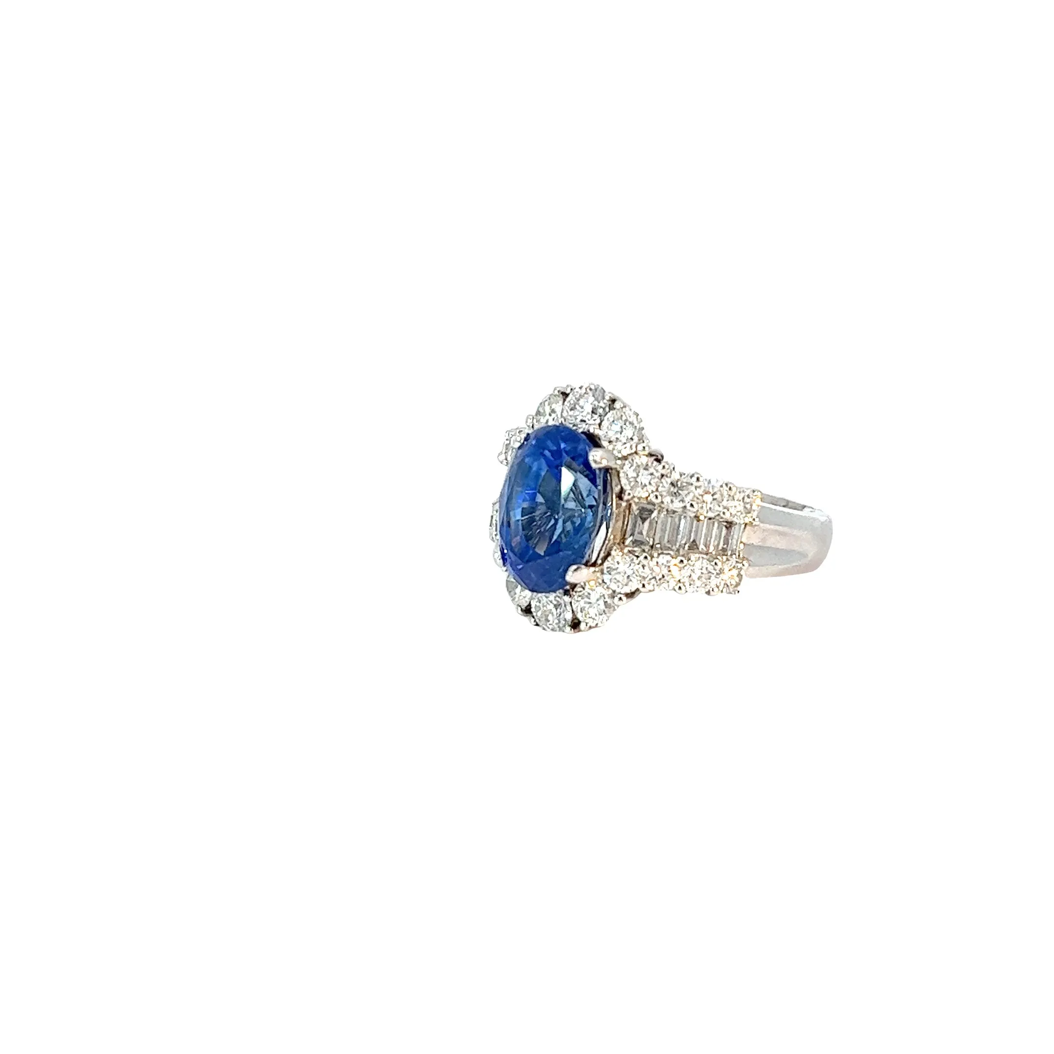 18k White Gold 5.63ct Oval Shaped Blue Sapphire and 2.50ct F VS2 Diamond Ring Certified By  GIA # 2185113239