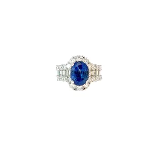 18k White Gold 5.63ct Oval Shaped Blue Sapphire and 2.50ct F VS2 Diamond Ring Certified By  GIA # 2185113239