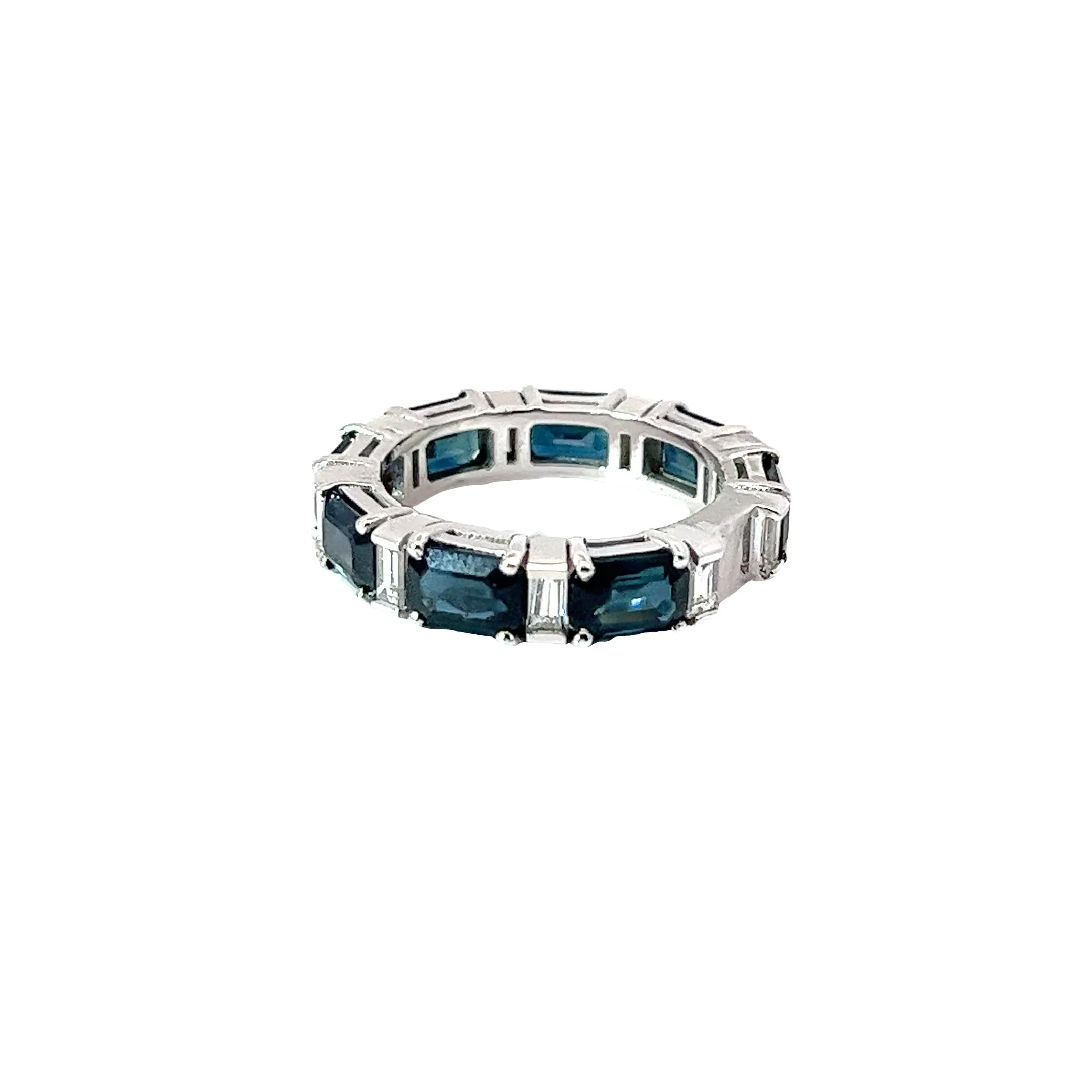 18K WHITE GOLD 5CT SAPPHIRE AND .50CT G VS2 DIAMOND ETERNITY RING