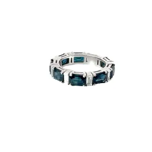 18K WHITE GOLD 5CT SAPPHIRE AND .50CT G VS2 DIAMOND ETERNITY RING
