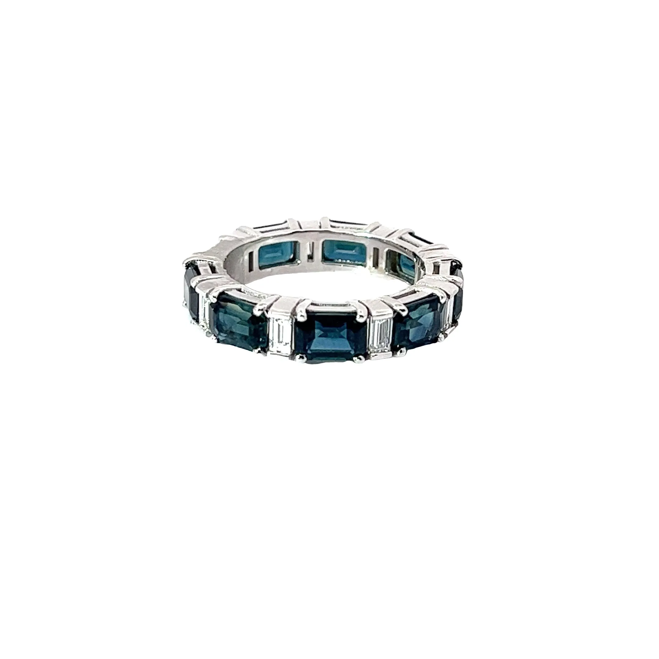 18K WHITE GOLD 5CT SAPPHIRE AND .50CT G VS2 DIAMOND ETERNITY RING