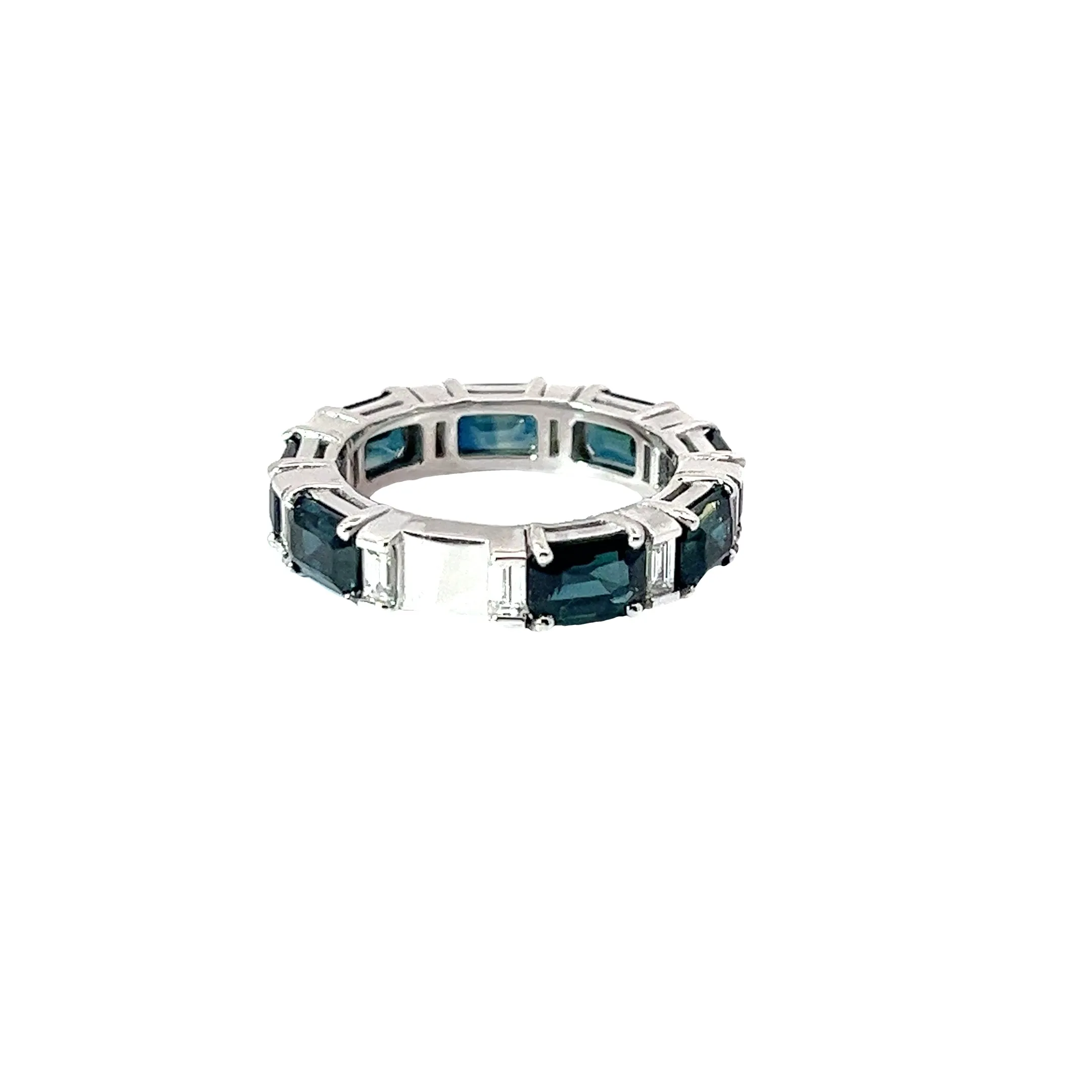 18K WHITE GOLD 5CT SAPPHIRE AND .50CT G VS2 DIAMOND ETERNITY RING