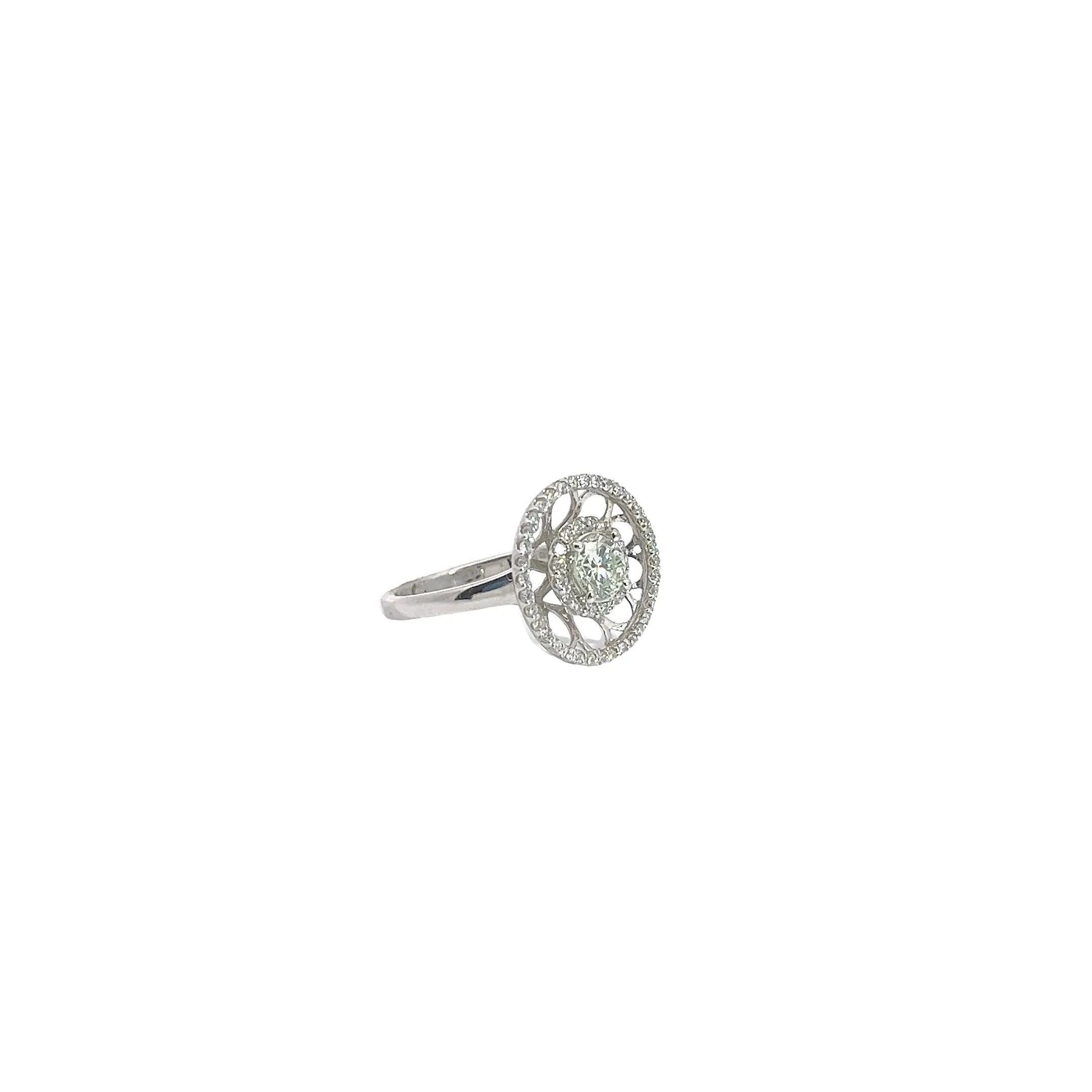18k White Gold .62ct  Fancy Light Green Round Diamond and .45ct G VS2 Round Engagement Ring Certified by GIA # 2185045398