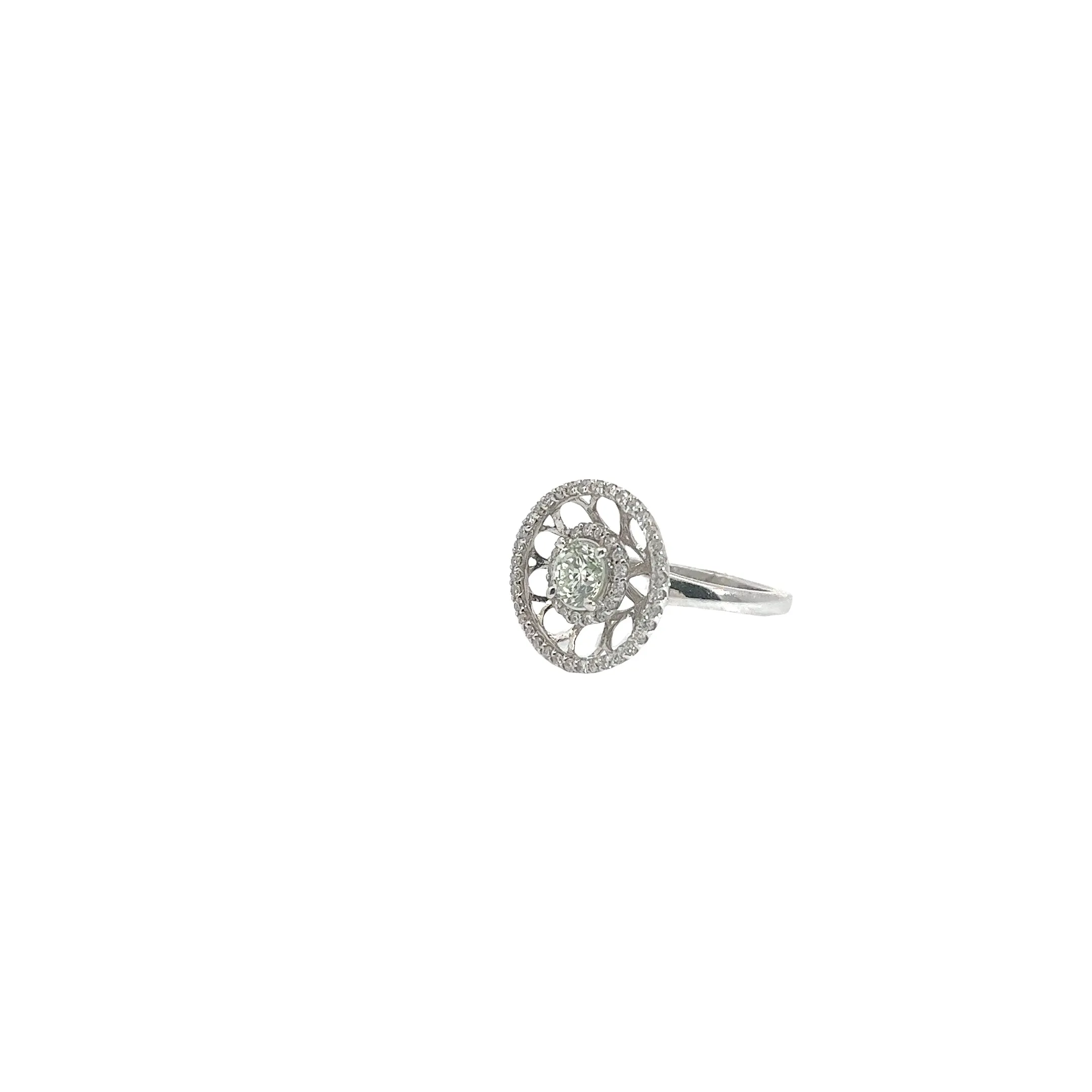18k White Gold .62ct  Fancy Light Green Round Diamond and .45ct G VS2 Round Engagement Ring Certified by GIA # 2185045398