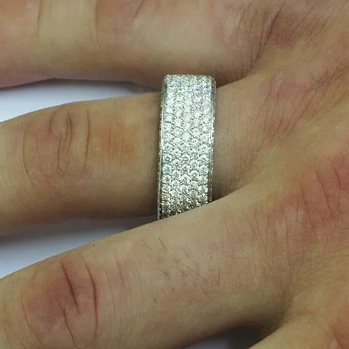 18K White Solid Gold Mens Diamond Eternity Band 4.78 Ctw