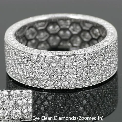 18K White Solid Gold Mens Diamond Eternity Band 4.78 Ctw