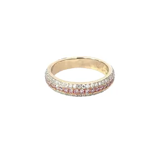18K YELLOW GOLD .25CT E VS2 DIAMOND AND .25CT NATURAL PINK DIAMOND RING SIZE 5 1/4