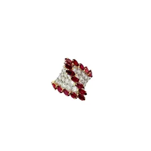 18k Yellow Gold 3.00ct F VS2 Round Diamond and 2.00ct Marquise AAA Ruby Ring