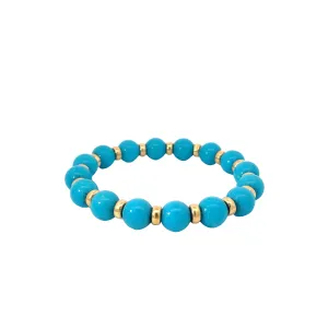 18K YELLOW GOLD TURQUOISE STRETCH BRACELET 10MM HIS/HER