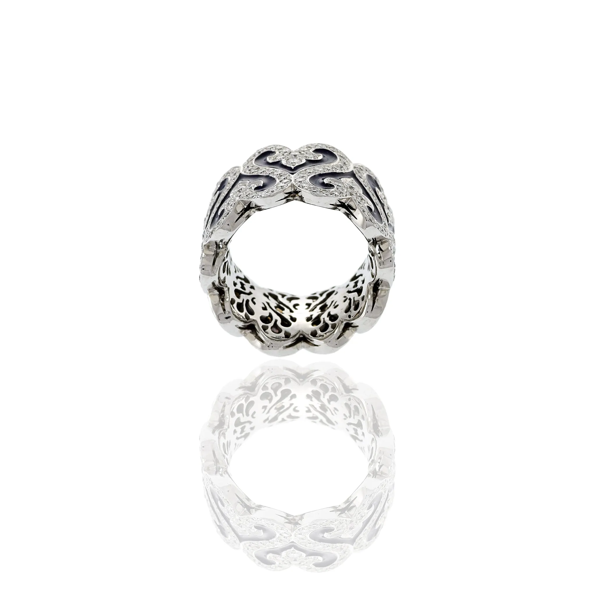 18KT White Gold Blue Enamel And Diamond Ring