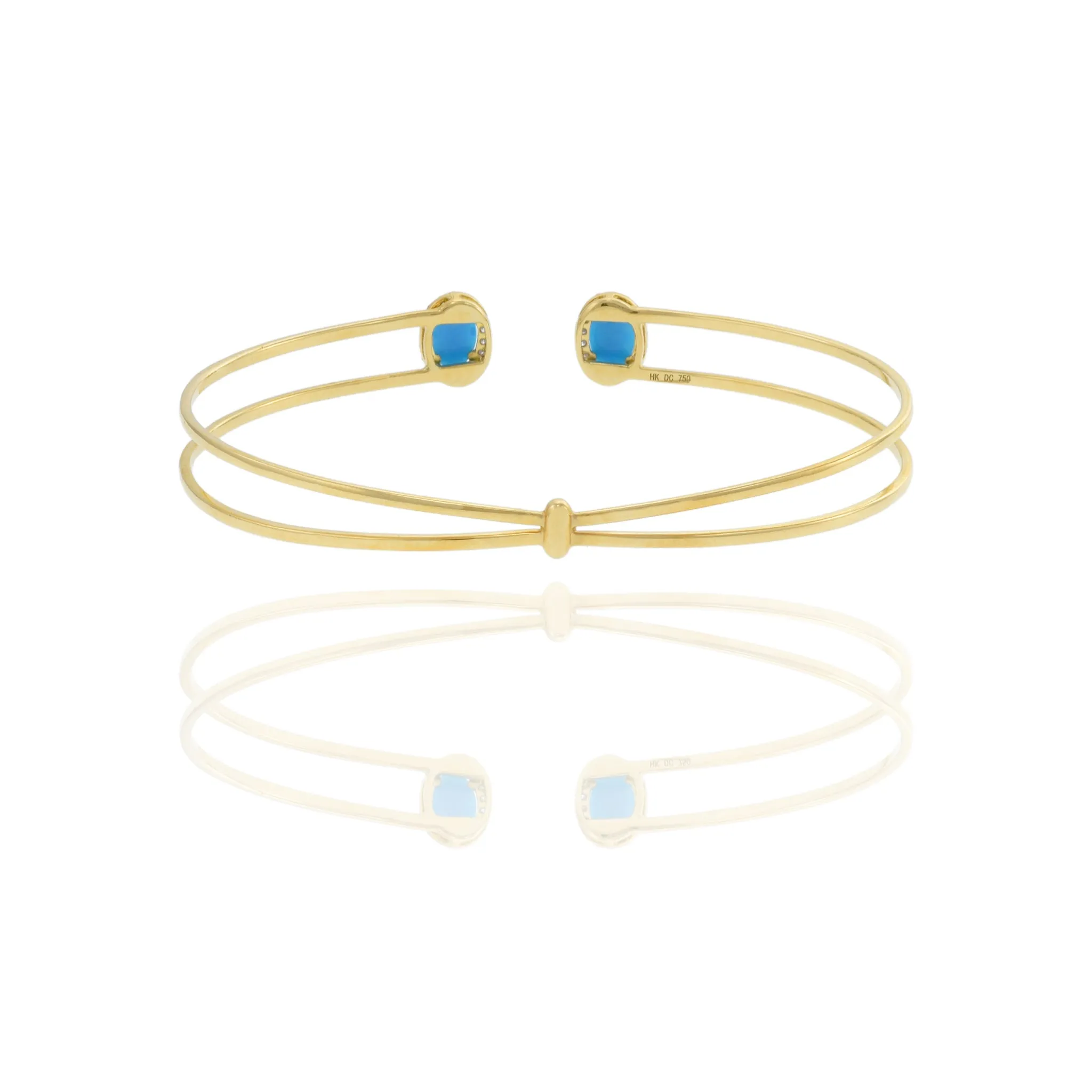 18KT Yellow Gold Turquoise And Diamond Bangle Bracelet