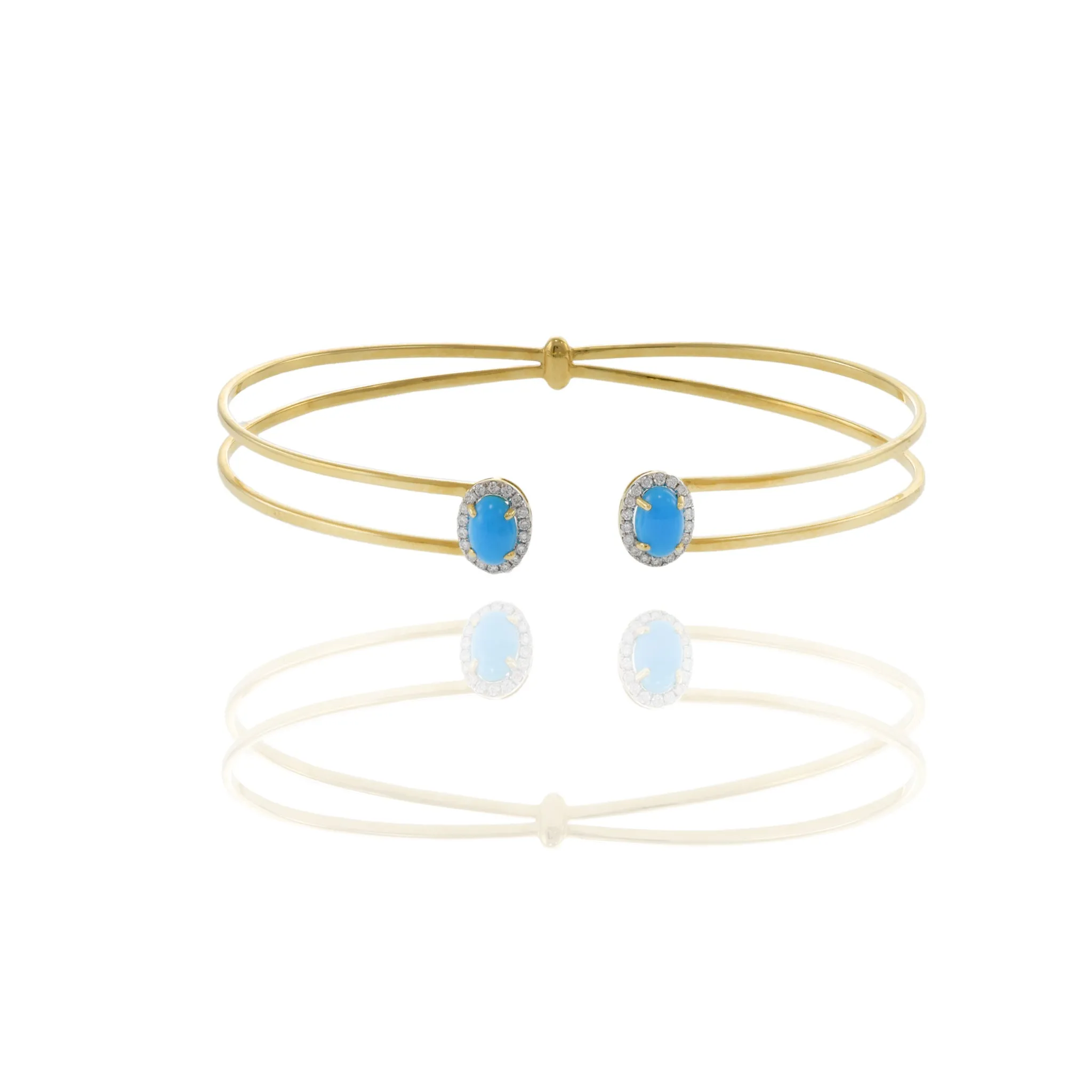 18KT Yellow Gold Turquoise And Diamond Bangle Bracelet