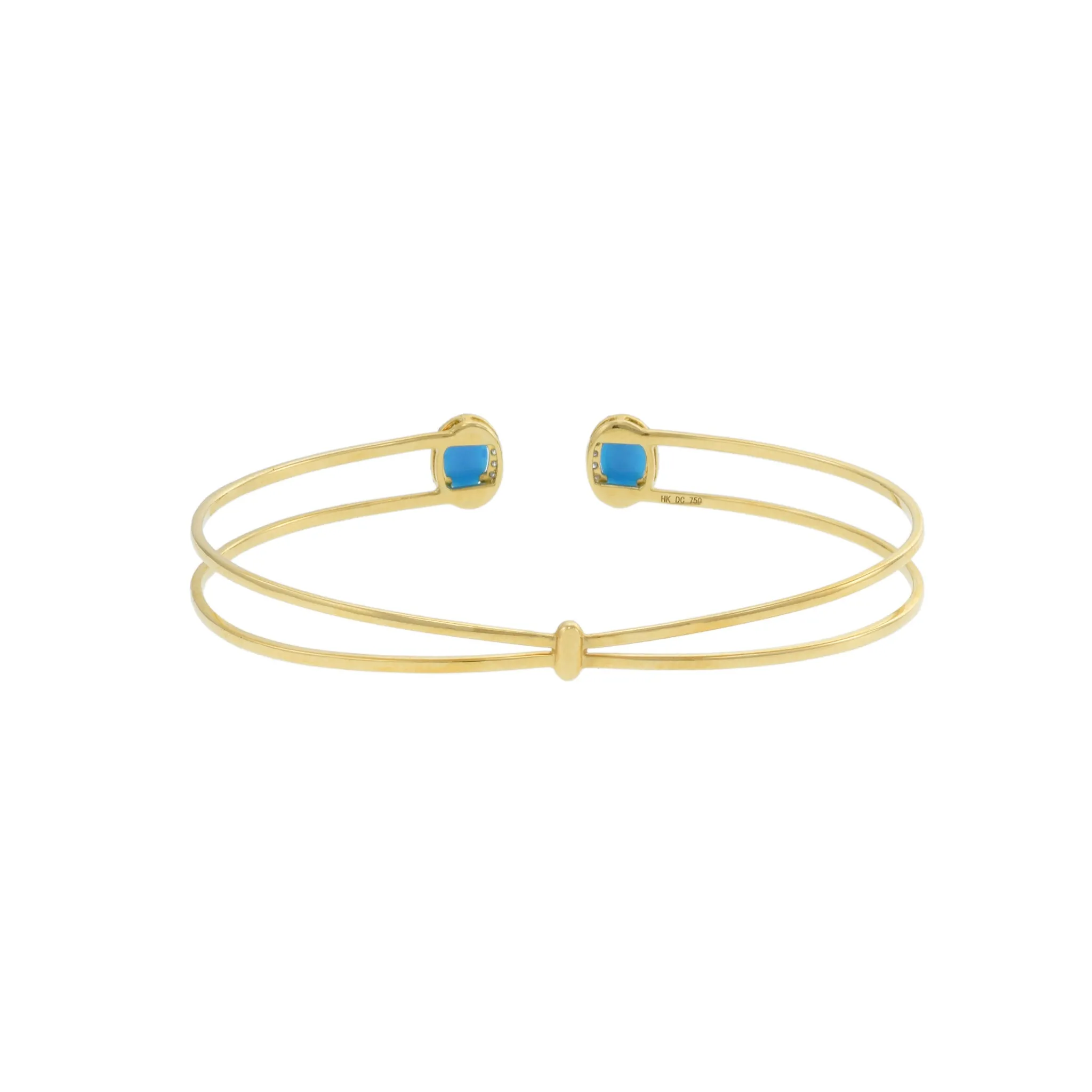 18KT Yellow Gold Turquoise And Diamond Bangle Bracelet