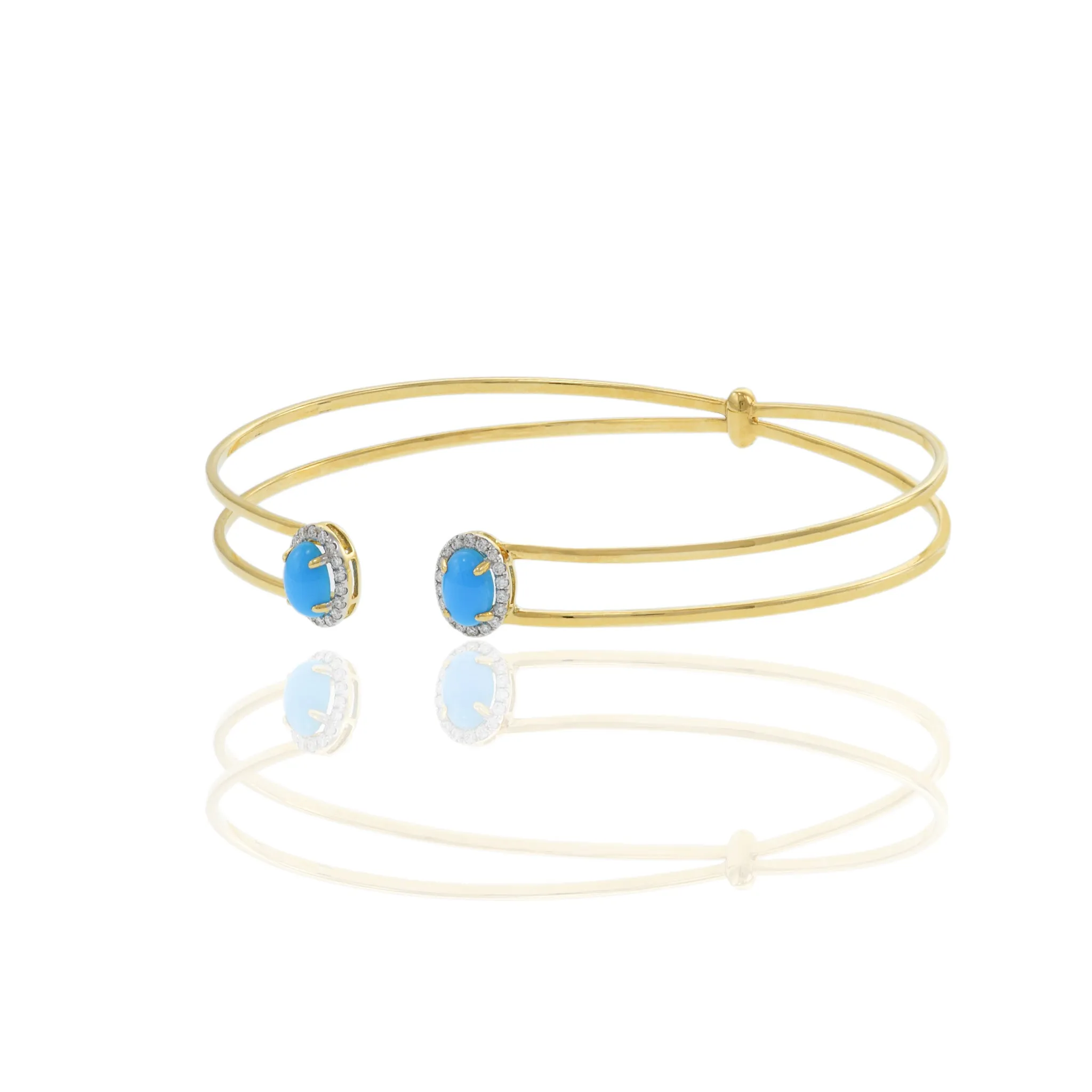 18KT Yellow Gold Turquoise And Diamond Bangle Bracelet