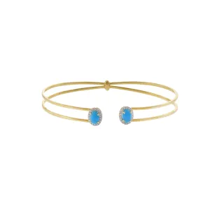 18KT Yellow Gold Turquoise And Diamond Bangle Bracelet