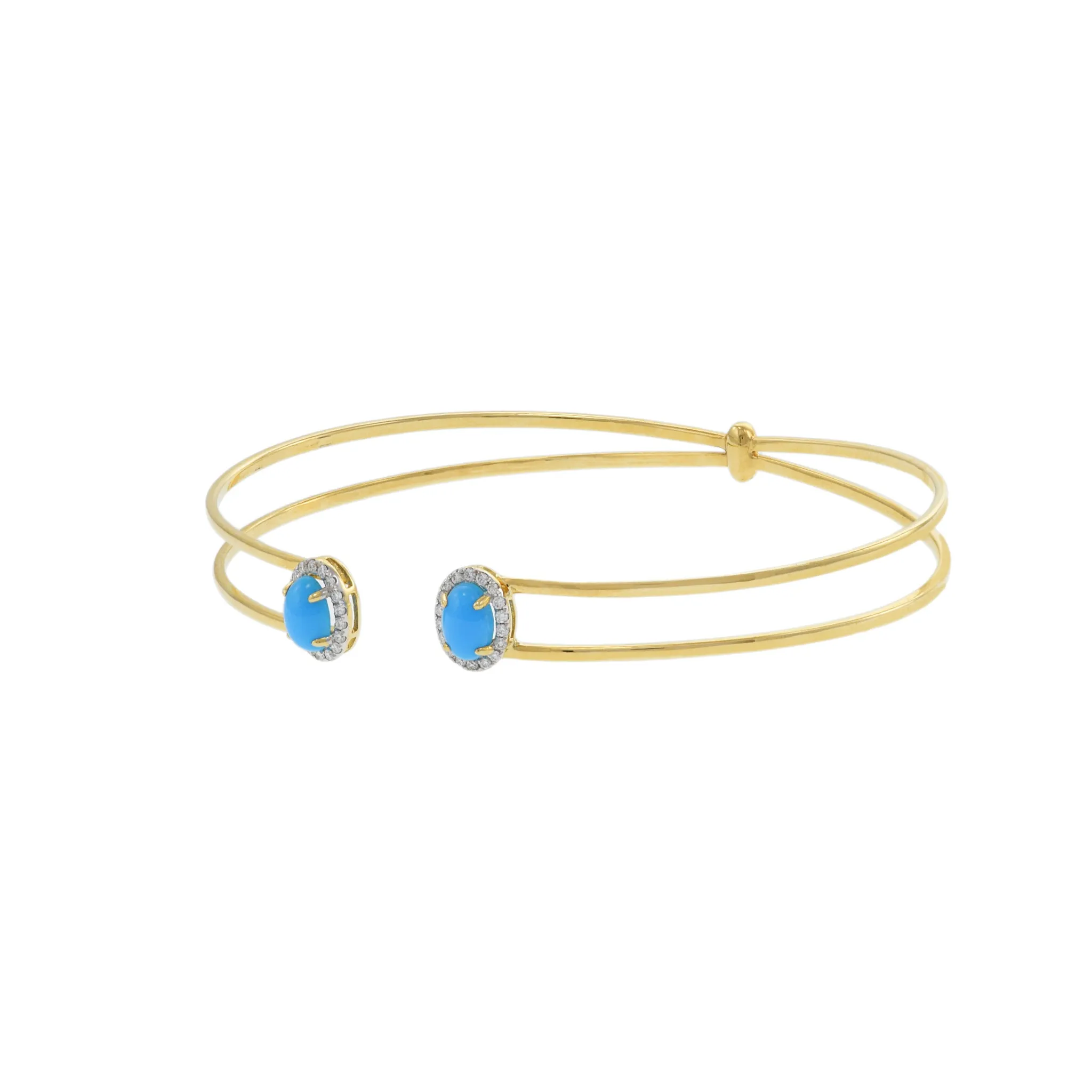 18KT Yellow Gold Turquoise And Diamond Bangle Bracelet