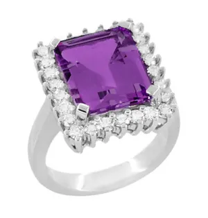 1950's Retro Ballerina Amethyst Cocktail Ring with Diamonds in 18 Karat White Gold