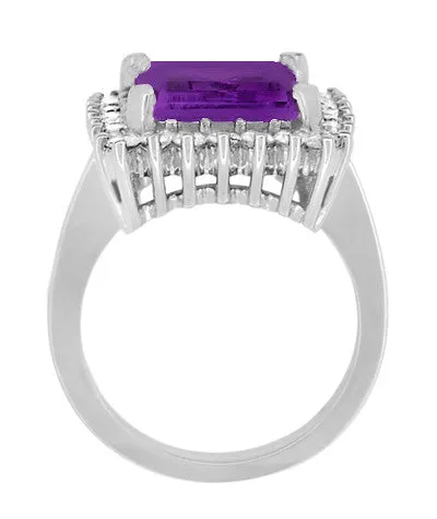1950's Retro Ballerina Amethyst Cocktail Ring with Diamonds in 18 Karat White Gold