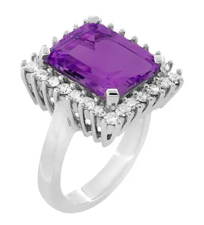 1950's Retro Ballerina Amethyst Cocktail Ring with Diamonds in 18 Karat White Gold