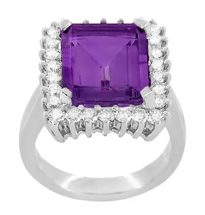 1950's Retro Ballerina Amethyst Cocktail Ring with Diamonds in 18 Karat White Gold