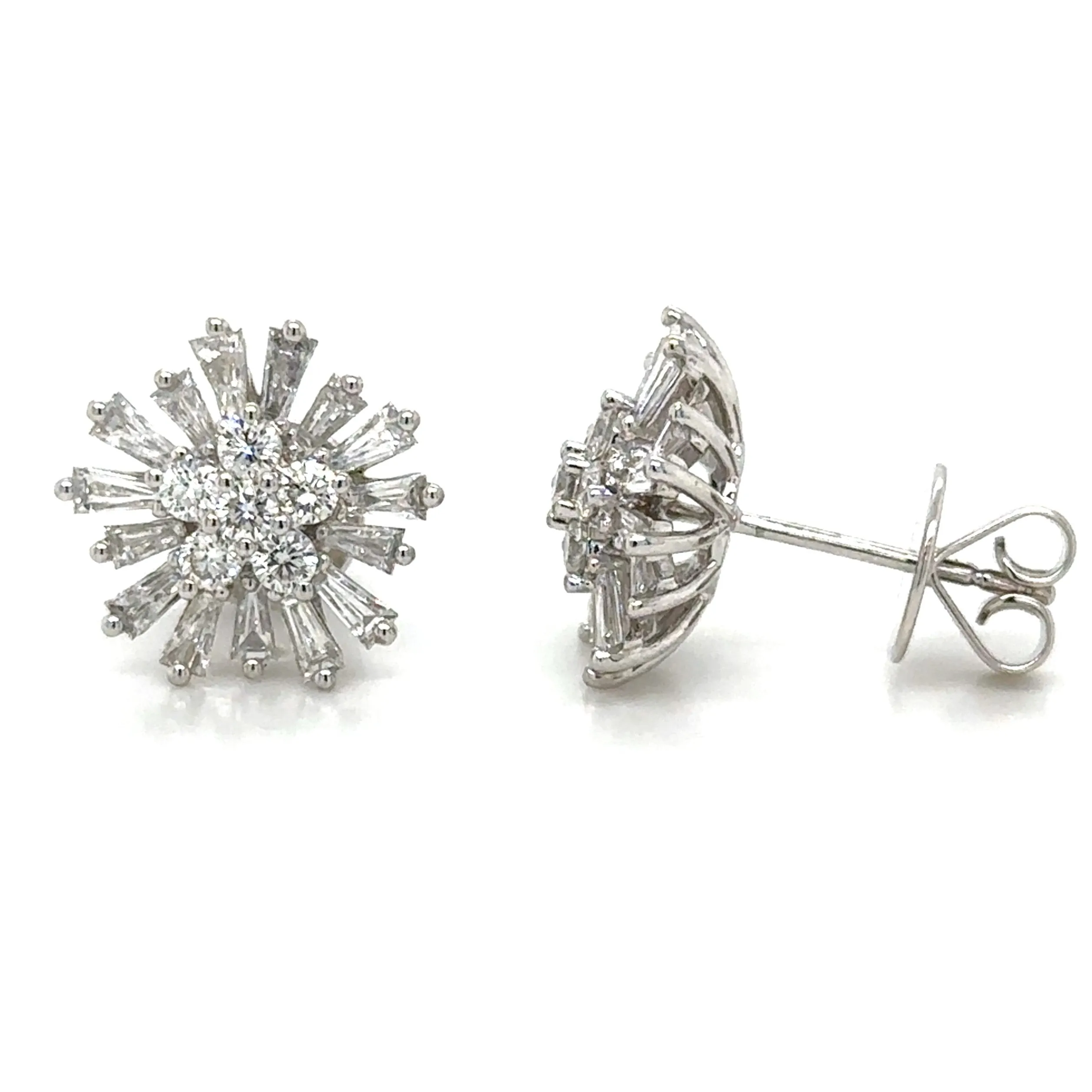 1.97ct tw Diamond Baguette Starburst Flower Fancy Earrings