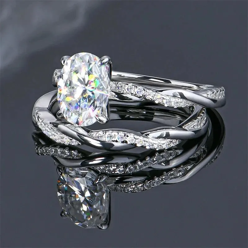 2.0 Ct Oval Cut Diamond Twisted Engagement Ring Set