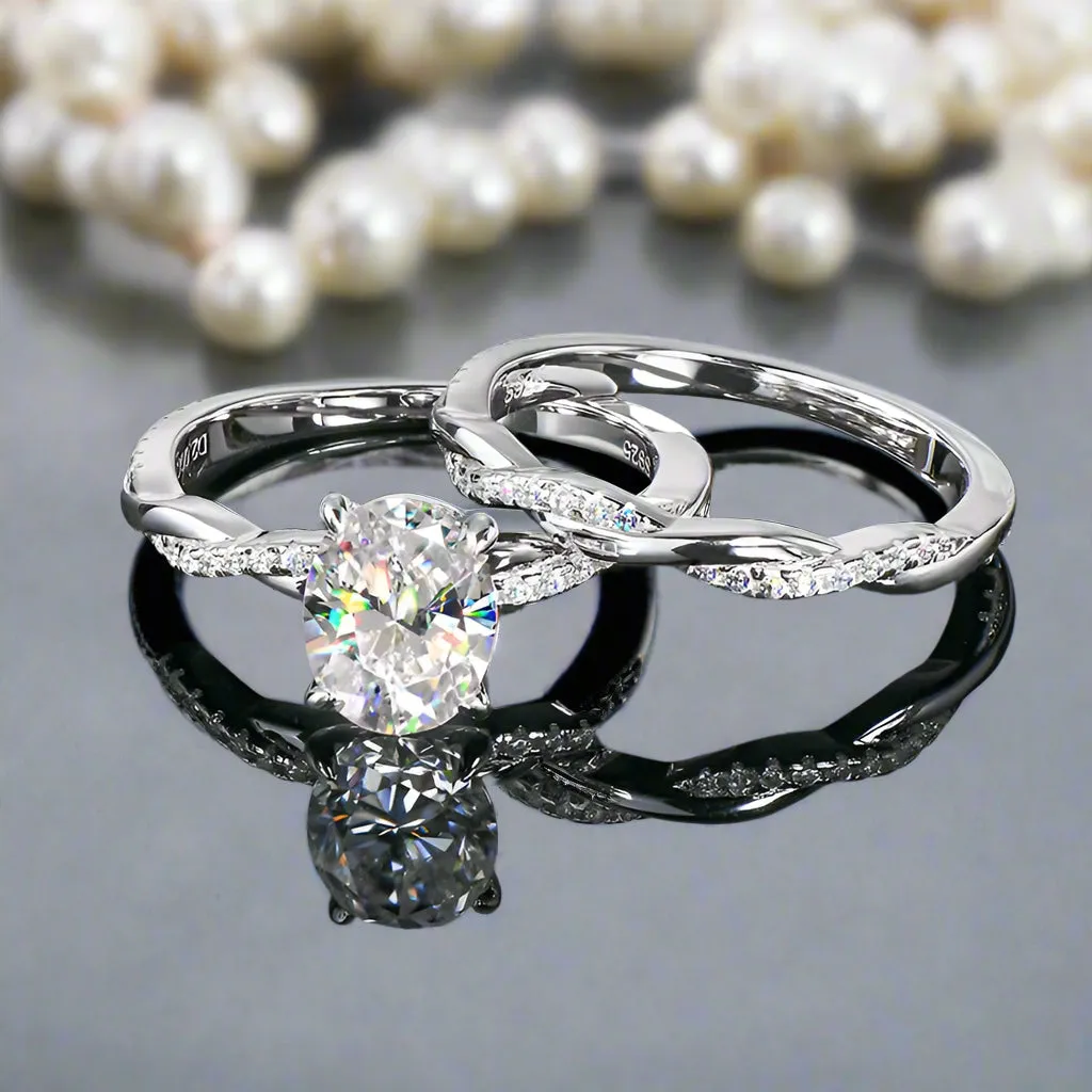 2.0 Ct Oval Cut Diamond Twisted Engagement Ring Set