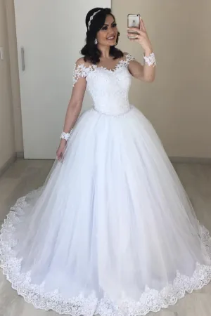 2020 New White Tulle&Lace Wedding Dress with Sleeves