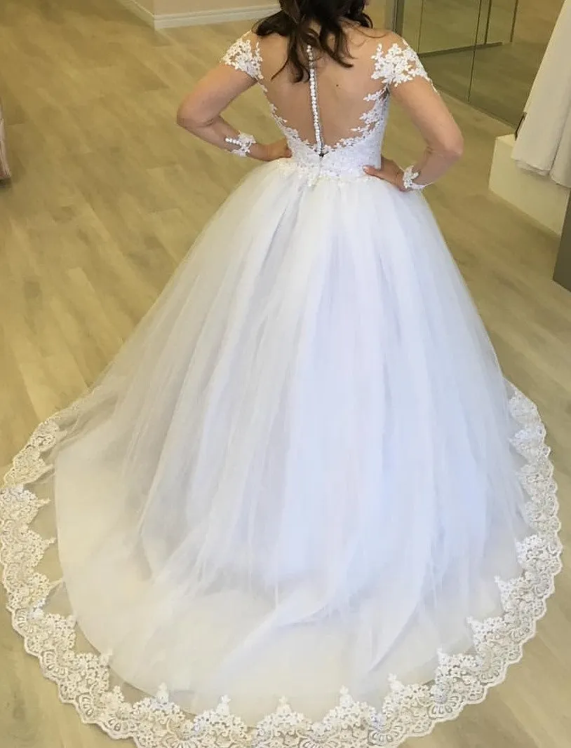 2020 New White Tulle&Lace Wedding Dress with Sleeves