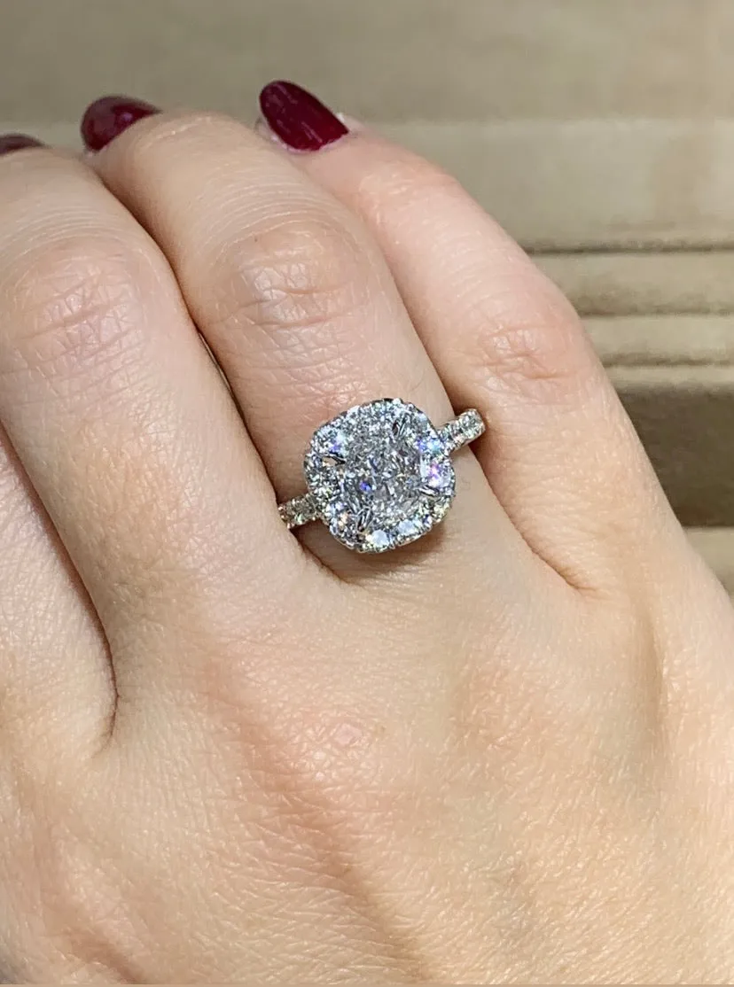 2.08CT T.W. Henri Daussi GIA Certified Cushion Cut Halo Engagement Ring