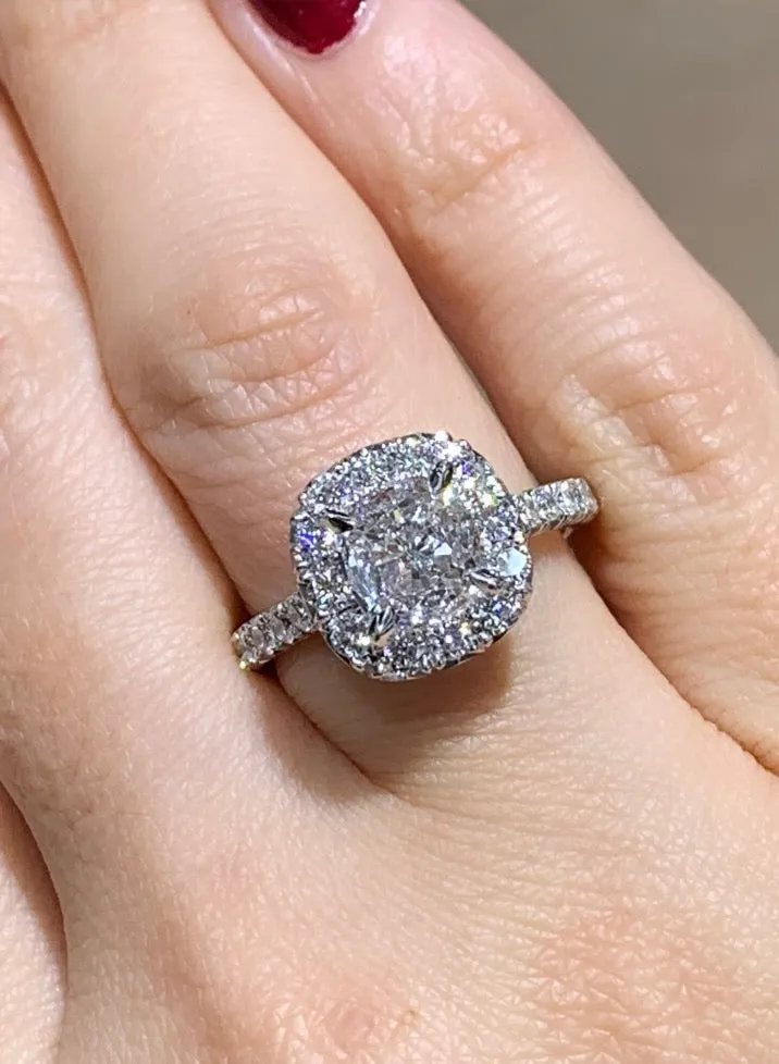 2.08CT T.W. Henri Daussi GIA Certified Cushion Cut Halo Engagement Ring