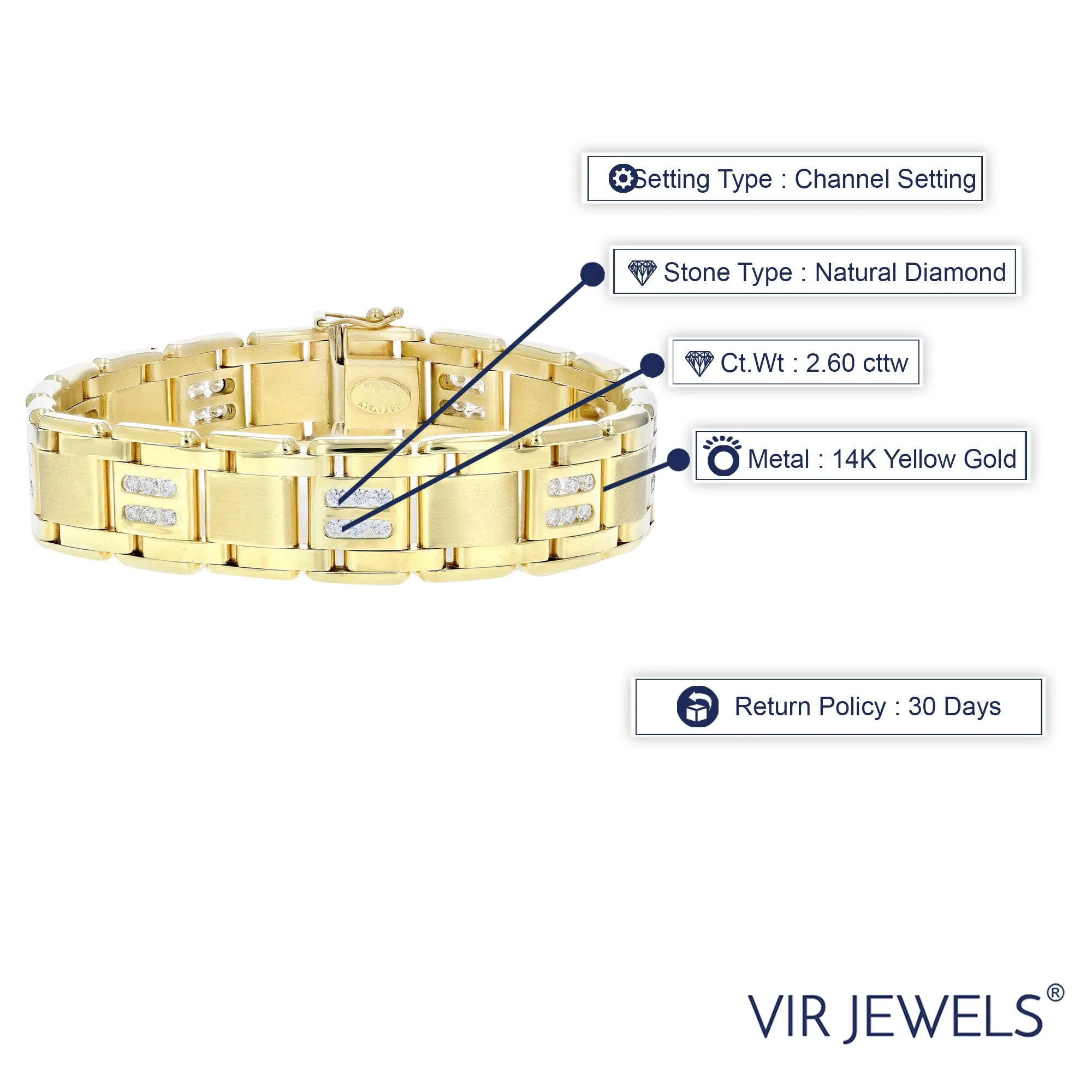 2.60 cttw Diamond Italian Bracelet in 14K Yellow Gold