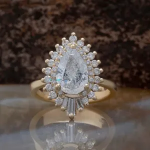 2.7 ct  salt and pepper diamond- Vintage Gatsby Engagement Rings 14k 18k yellow gold