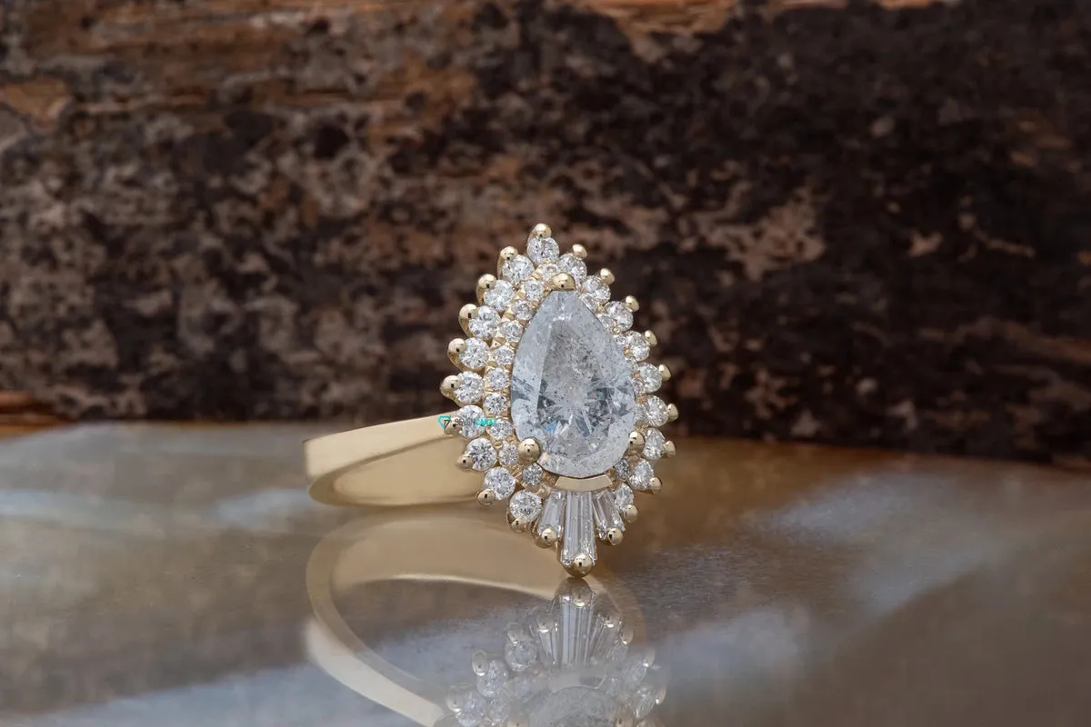 2.7 ct  salt and pepper diamond- Vintage Gatsby Engagement Rings 14k 18k yellow gold
