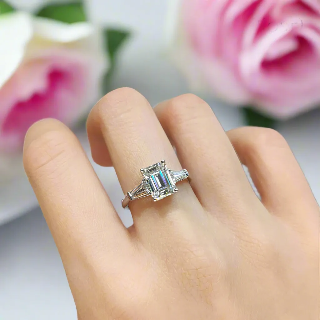 2ct Emerald Cut Diamond Three Stone Engagement Ring