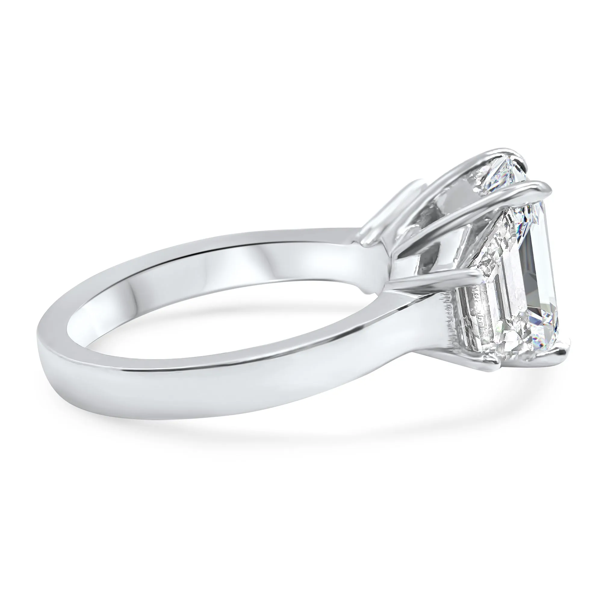 3 Carat Emerald Cut and Trapezoid Diamond 3-Stone Engagement Ring | 14k White, Rose, or Yellow Gold | IGI Certified E VS1