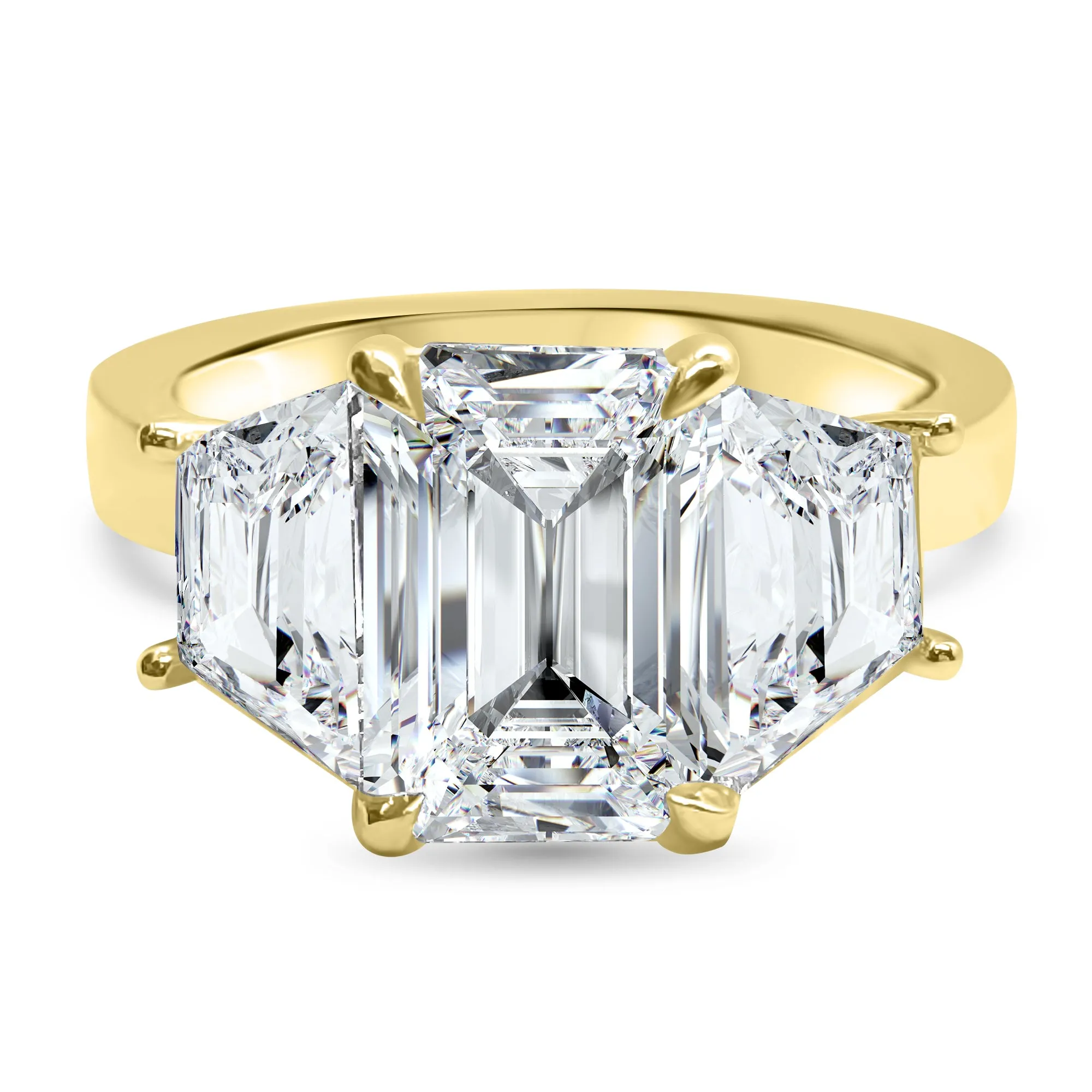 3 Carat Emerald Cut and Trapezoid Diamond 3-Stone Engagement Ring | 14k White, Rose, or Yellow Gold | IGI Certified E VS1