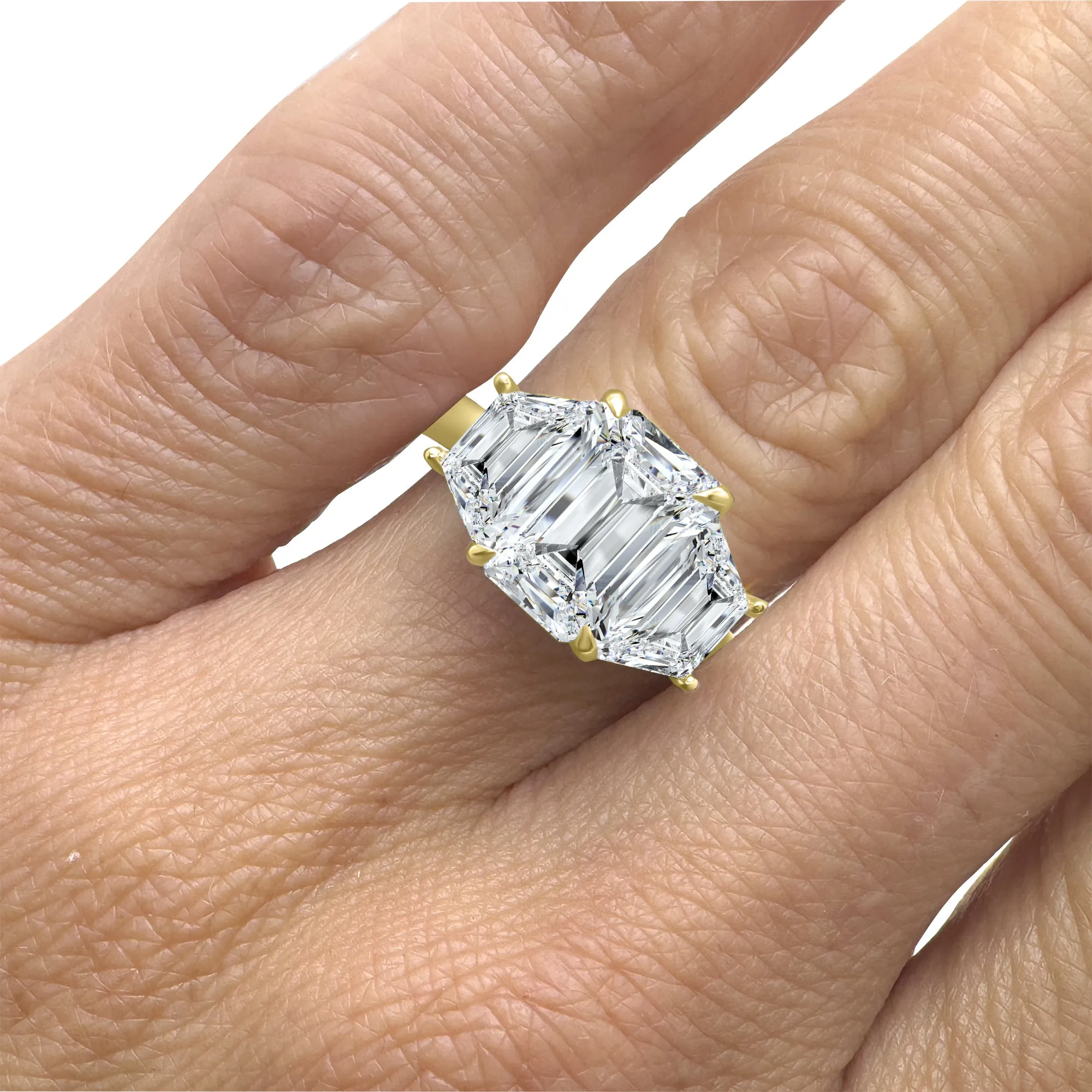 3 Carat Emerald Cut and Trapezoid Diamond 3-Stone Engagement Ring | 14k White, Rose, or Yellow Gold | IGI Certified E VS1