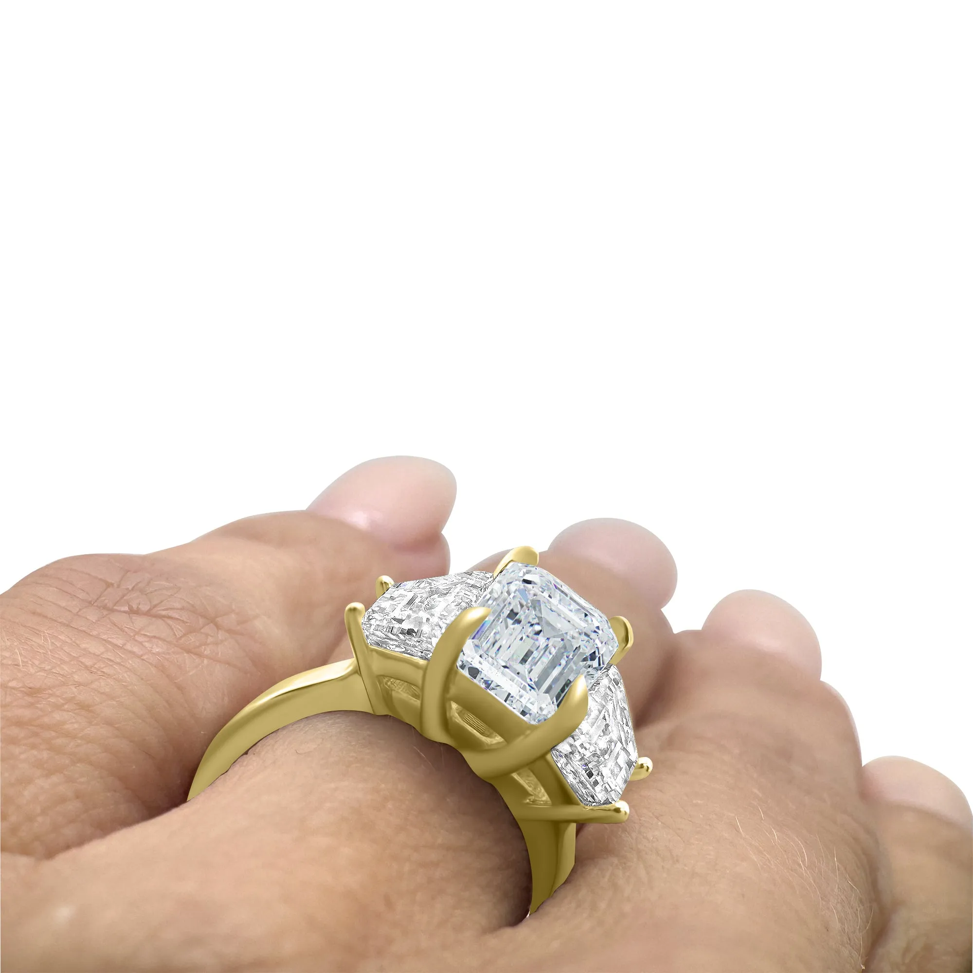 3 Carat Emerald Cut and Trapezoid Diamond 3-Stone Engagement Ring | 14k White, Rose, or Yellow Gold | IGI Certified E VS1