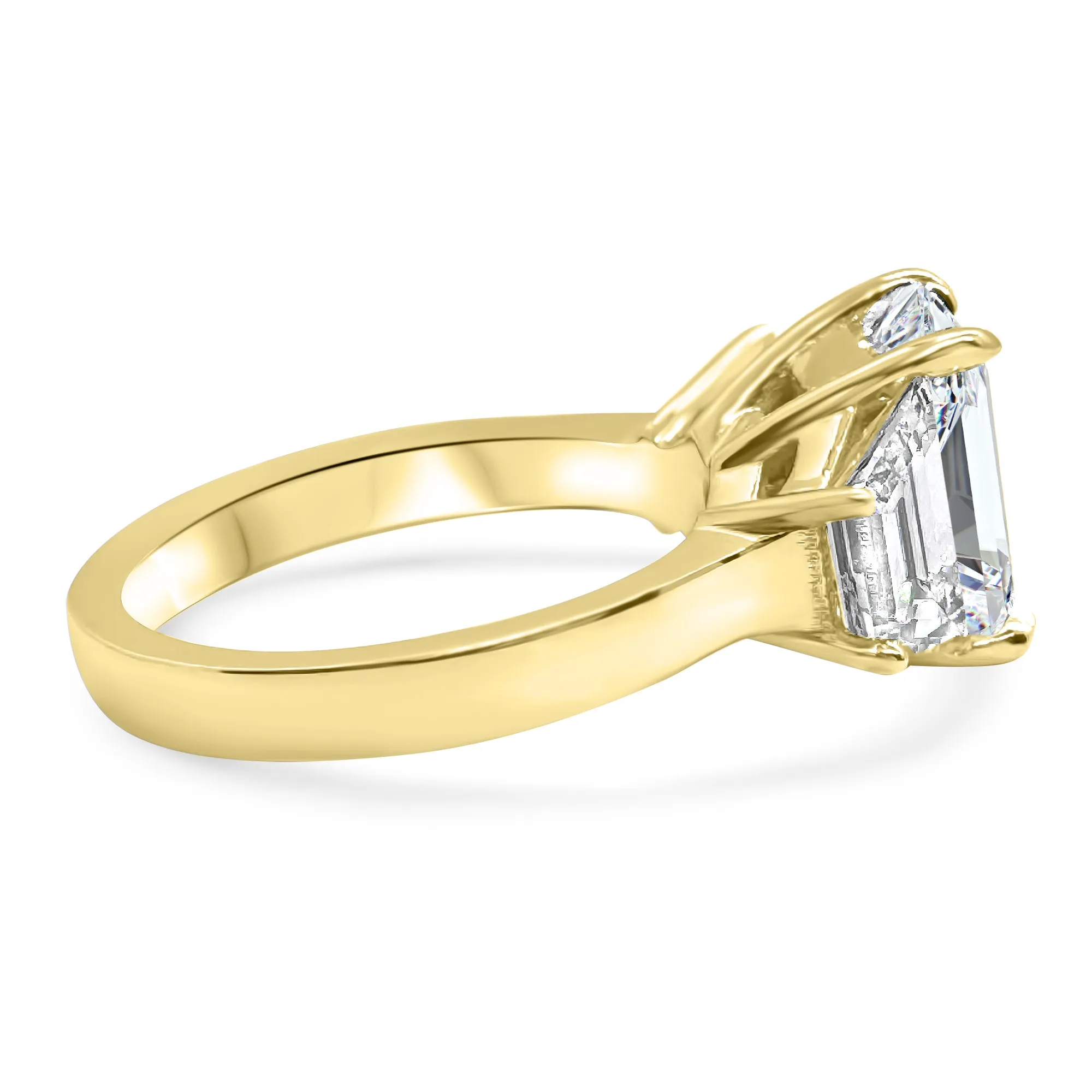 3 Carat Emerald Cut and Trapezoid Diamond 3-Stone Engagement Ring | 14k White, Rose, or Yellow Gold | IGI Certified E VS1