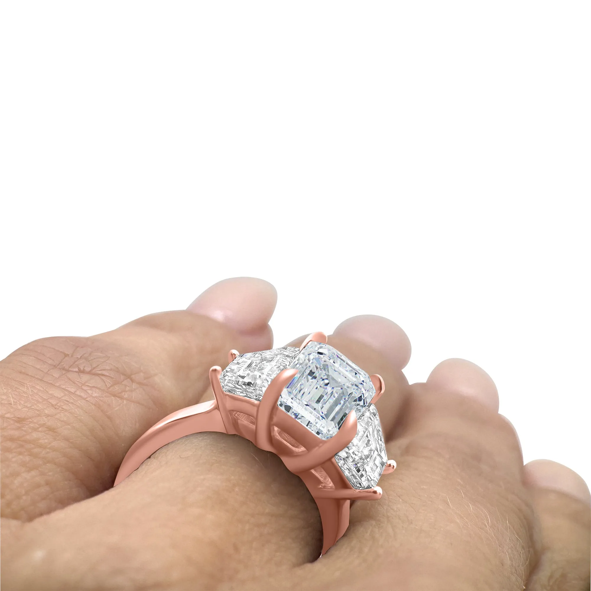 3 Carat Emerald Cut and Trapezoid Diamond 3-Stone Engagement Ring | 14k White, Rose, or Yellow Gold | IGI Certified E VS1