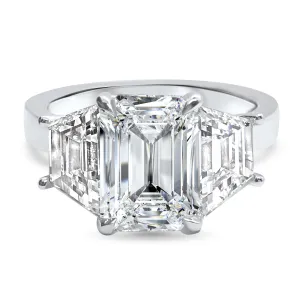 3 Carat Emerald Cut and Trapezoid Diamond 3-Stone Engagement Ring | 14k White, Rose, or Yellow Gold | IGI Certified E VS1