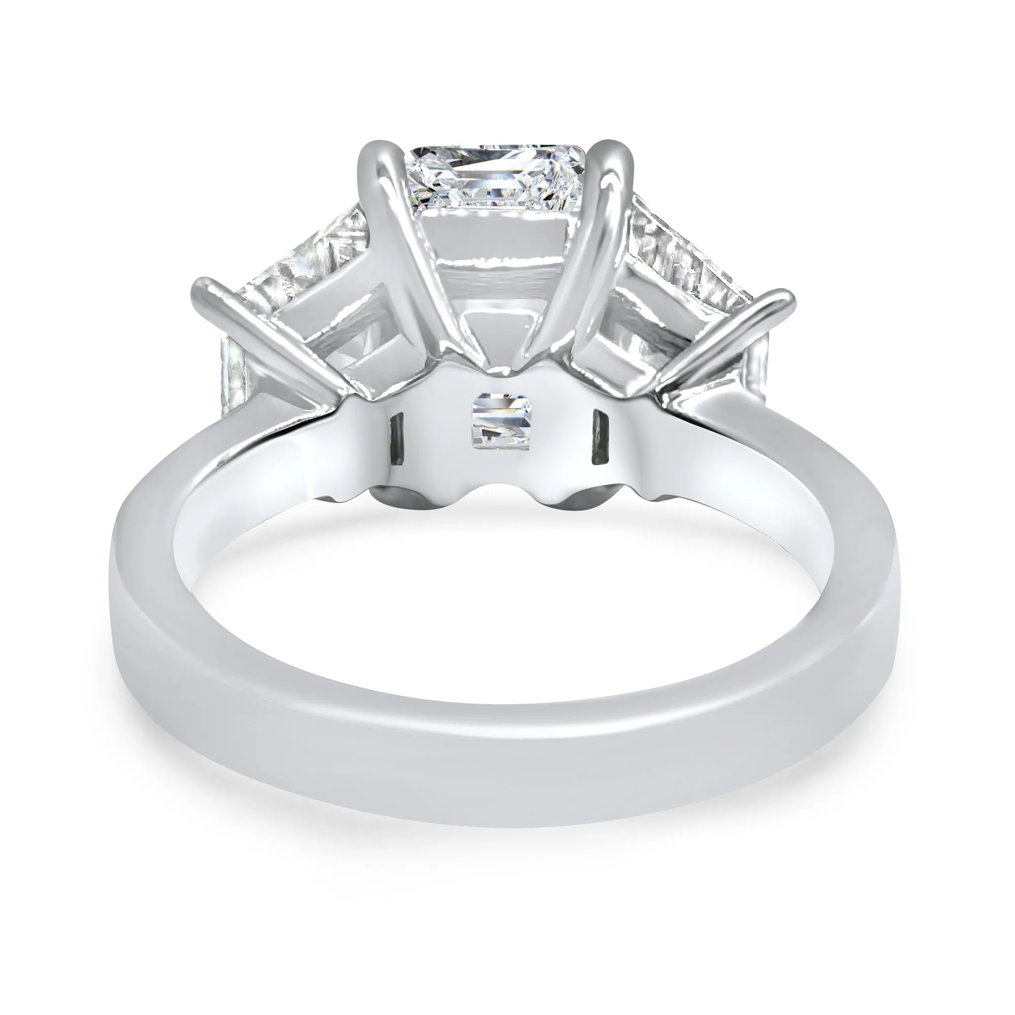 3 Carat Emerald Cut and Trapezoid Diamond 3-Stone Engagement Ring | 14k White, Rose, or Yellow Gold | IGI Certified E VS1