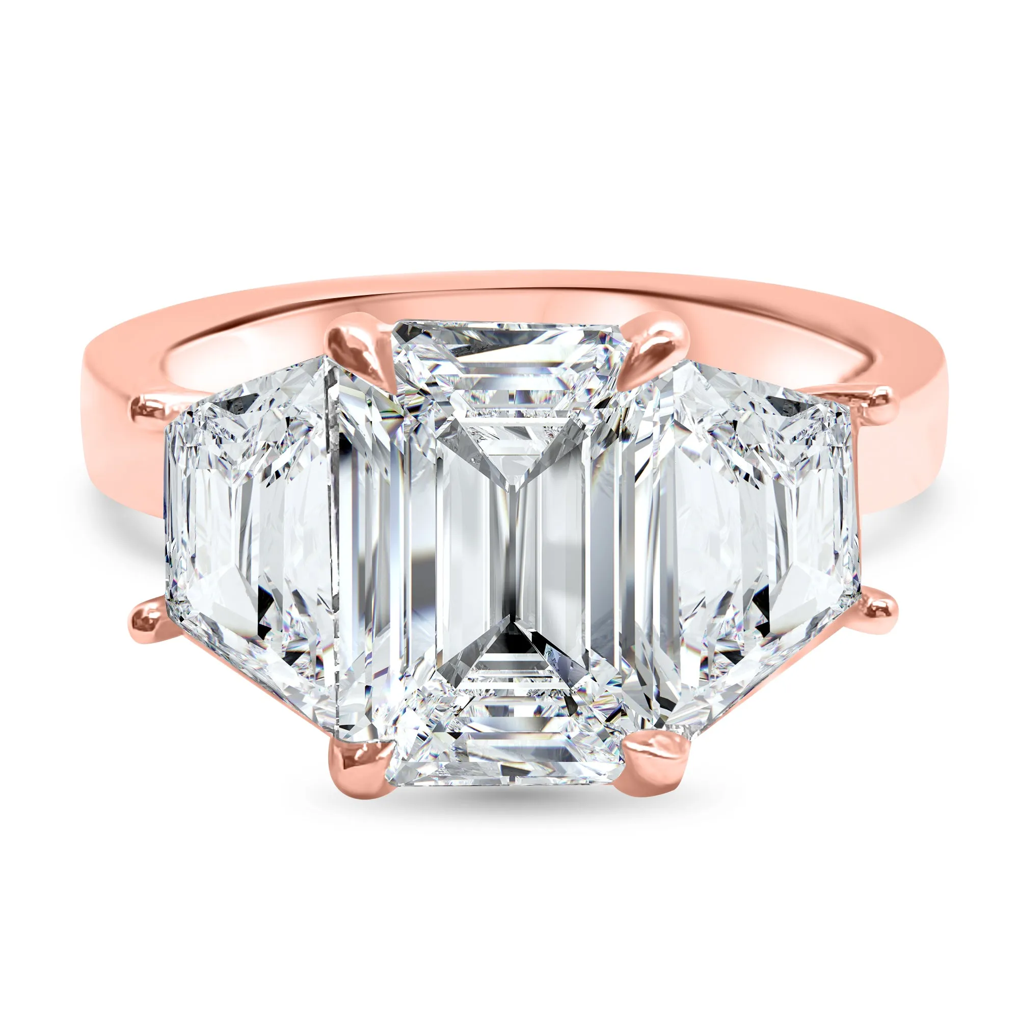 3 Carat Emerald Cut and Trapezoid Diamond 3-Stone Engagement Ring | 14k White, Rose, or Yellow Gold | IGI Certified E VS1