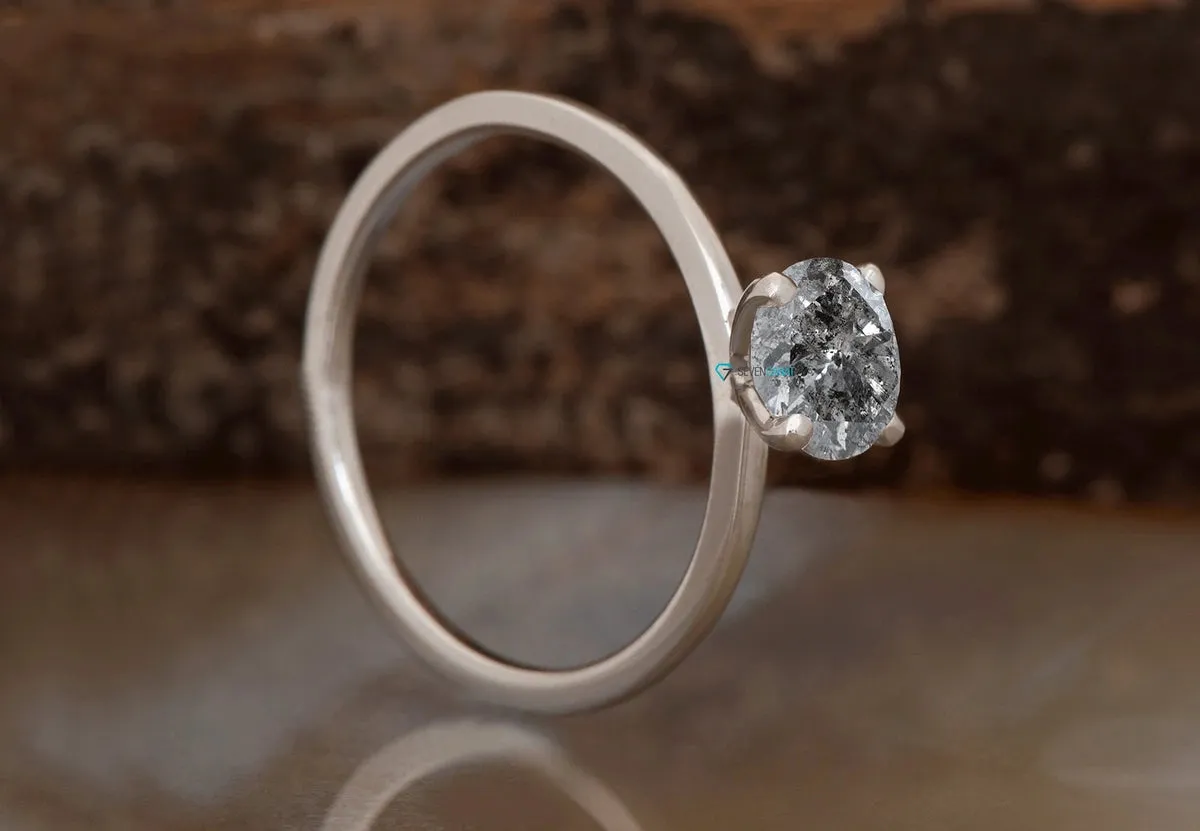 3 ct Salt and Pepper grey diamond engagement ring - 14k 18K White Gold