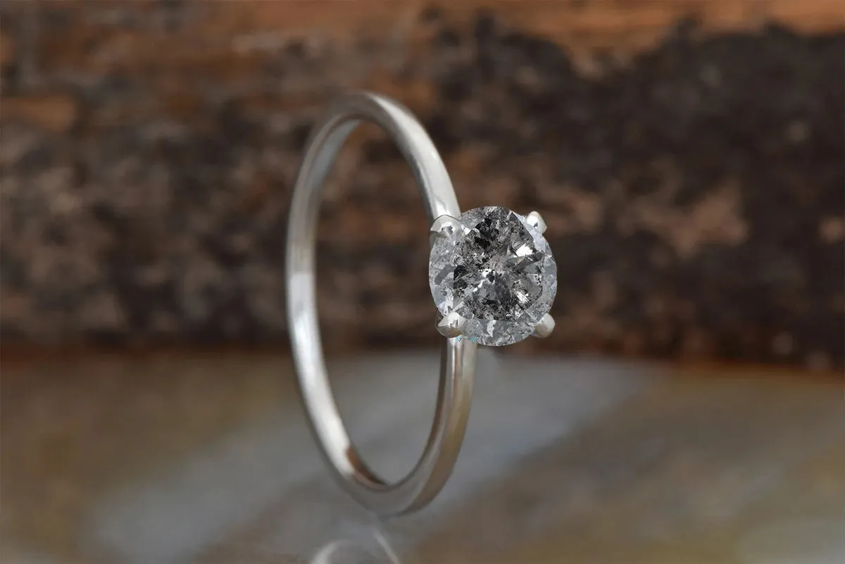 3 ct Salt and Pepper grey diamond engagement ring - 14k 18K White Gold