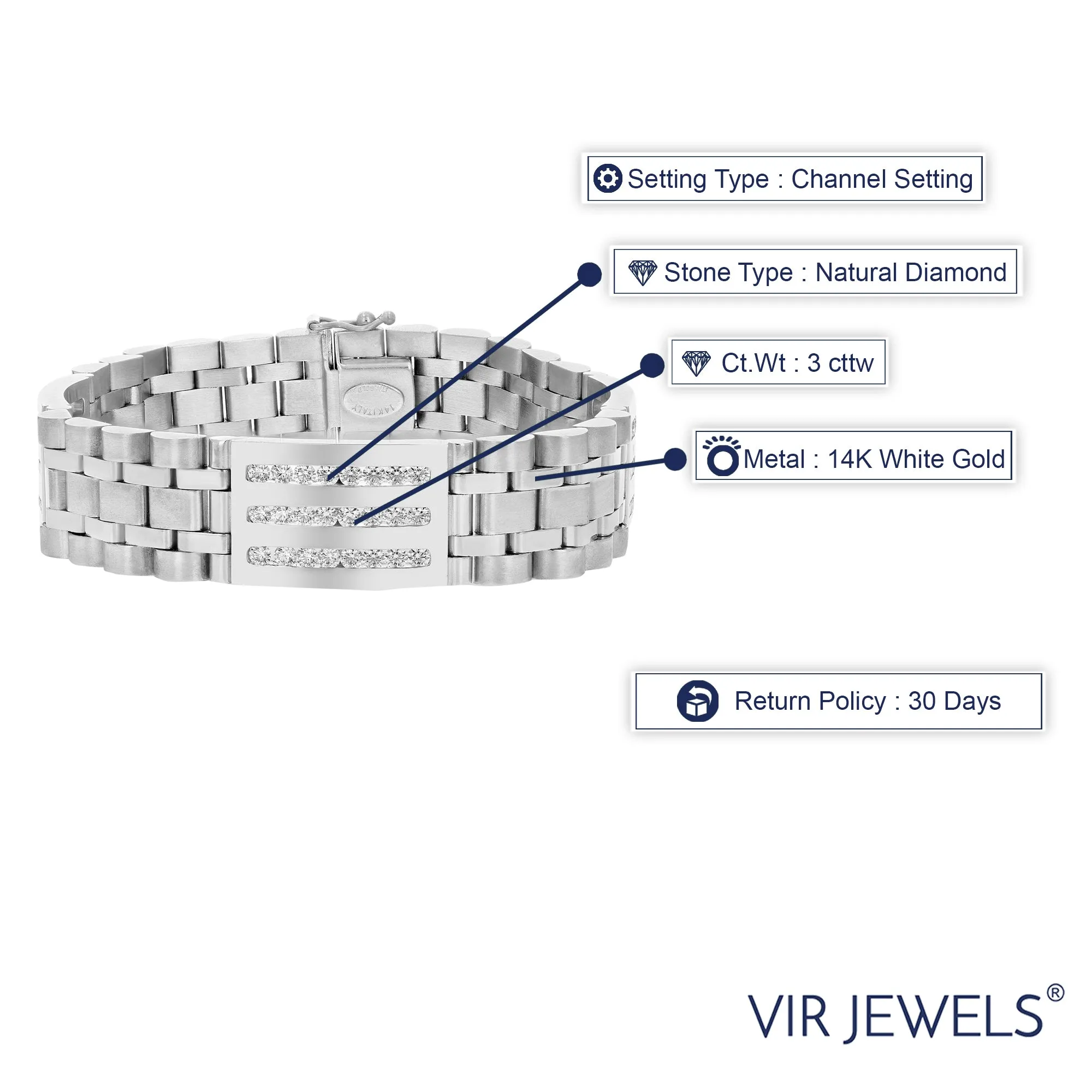 3 cttw Diamond Italian Bracelet in 14K White Gold